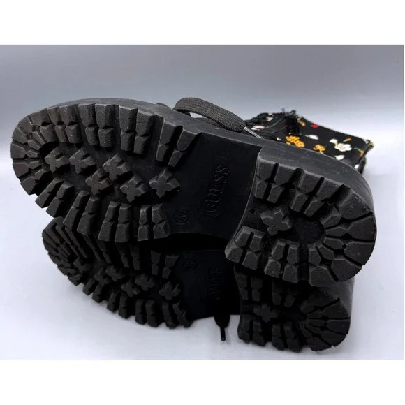 Guess Fearne Womens Black Floral Combat Boots Side Zip Lug Sole GWFEARNE Size 6M - Picture 11 of 15